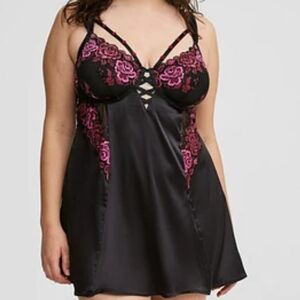 Torrid Lingerie Slip Dress Black Floral Roses Sexy Sz 3 Goth Witchy Feel The Fit